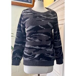 Barefoot Dreams CozyChic Seaside Crew-Neck Pullover in‎ Carbon Camo Sz Small